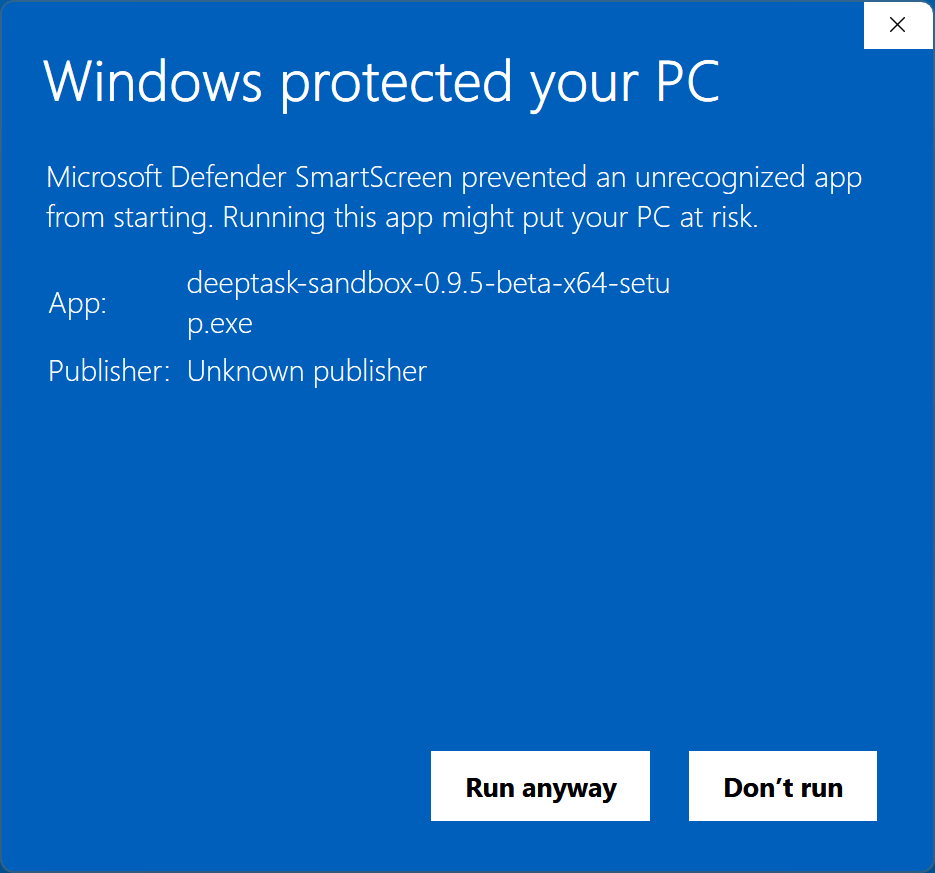 Windows SmartScreen Run anyway step